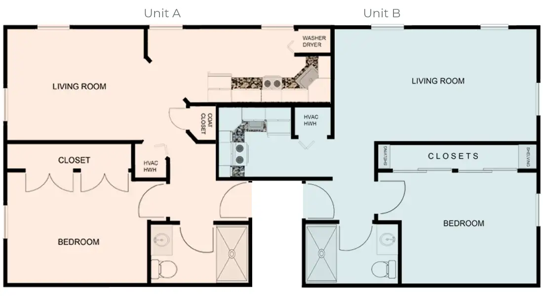 One-bedroom unit A and one-bedroom unit B before renovation