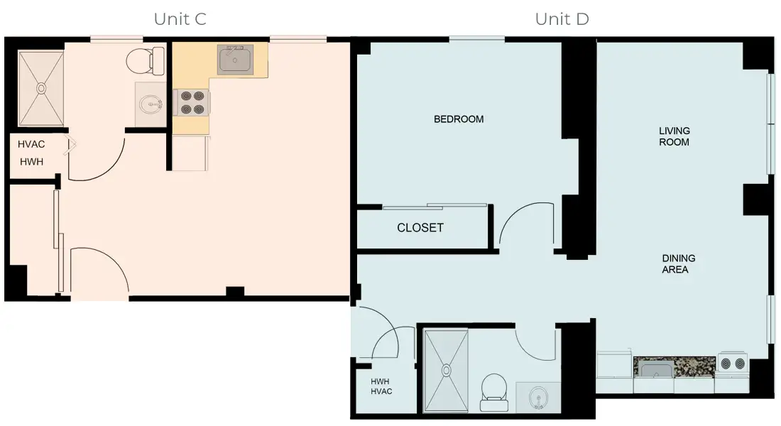 Studio and one bedroom units before renovation